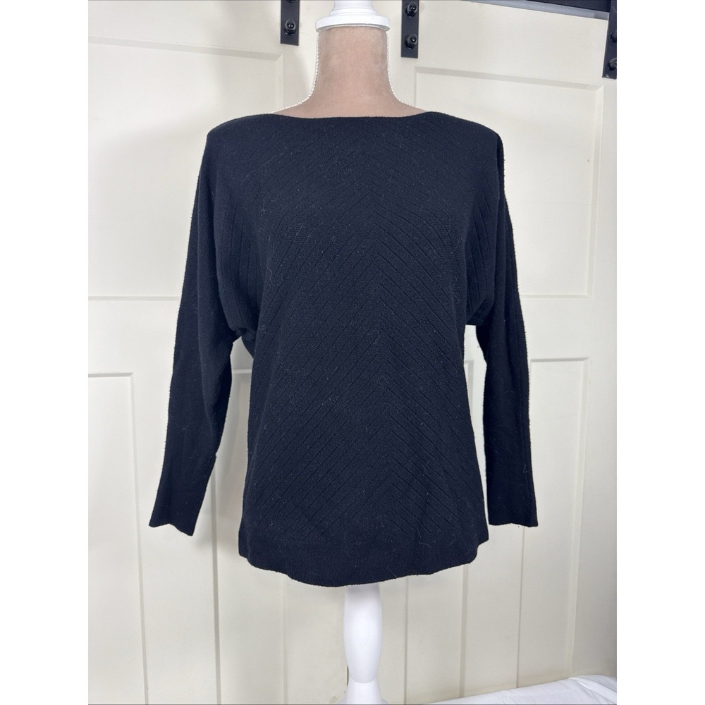 Vila Milano Womens M Black Boat Neck Dolman Sleeve Pullover Knit Sweater Classic